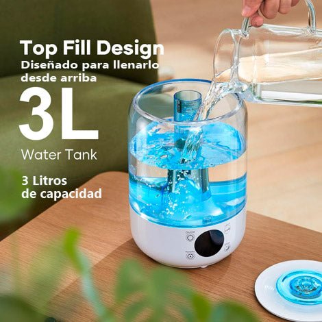 Humidificador de aire con diseño especial para llenarlo desde arriba