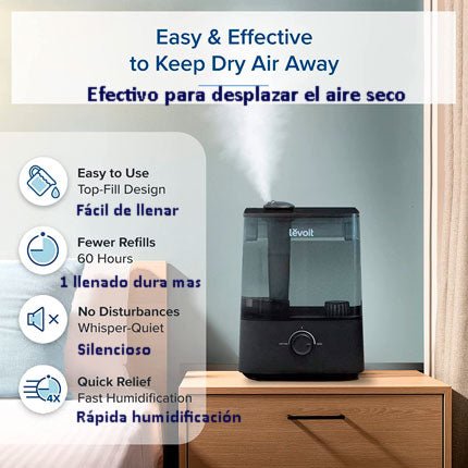 Este humidificador es facil de llenar, una llenada 60 horas, silencioso