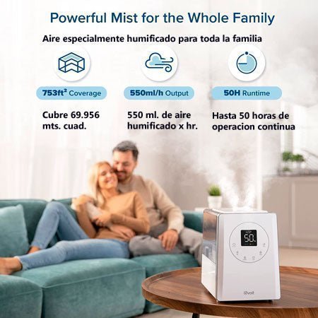 Este humidificador cubre hasta 69,9 metros cuadrados y operacion continua por 50 horas