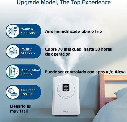 Humidificador con modo de aire tibio o frio