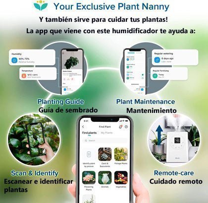 La app que incluye el humidificador vienen con guia para el cuidado de plantas