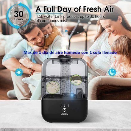 Con solo una llenada a este humidificador puede disfrutar de un aire humidificado especial