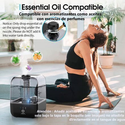 El humidificador Mikikin cuenta con espacio debajo de la boquilla especial para aromatizantes. No echar aromas en el agua.